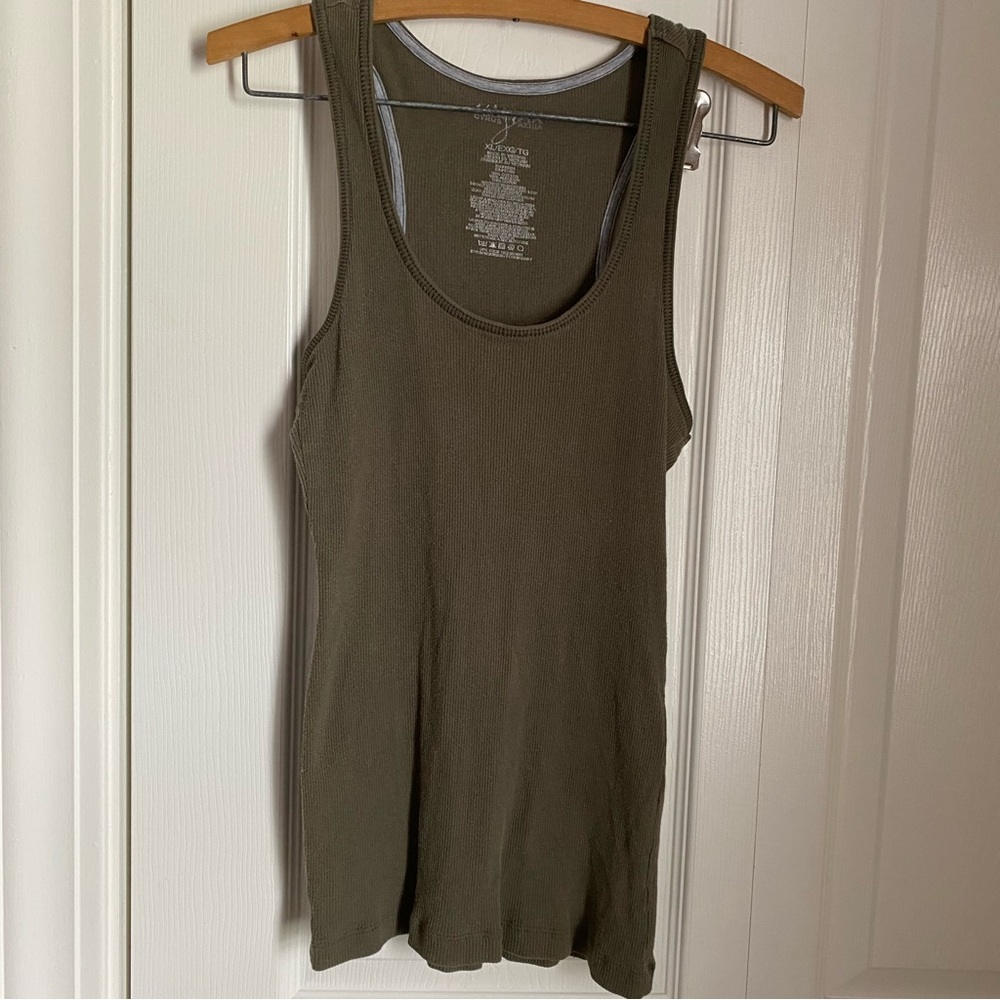 Miley Cyrus & Max Azria Olive Green Ribbed Cotton Tank XL Y2K Grunge Festivals